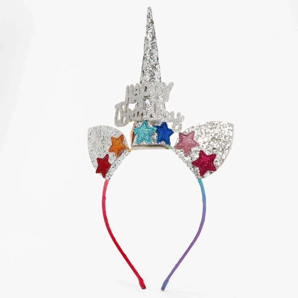 Claire's Its My Birthday Glitter Unicorn Themed Headband Happy Rainbow New